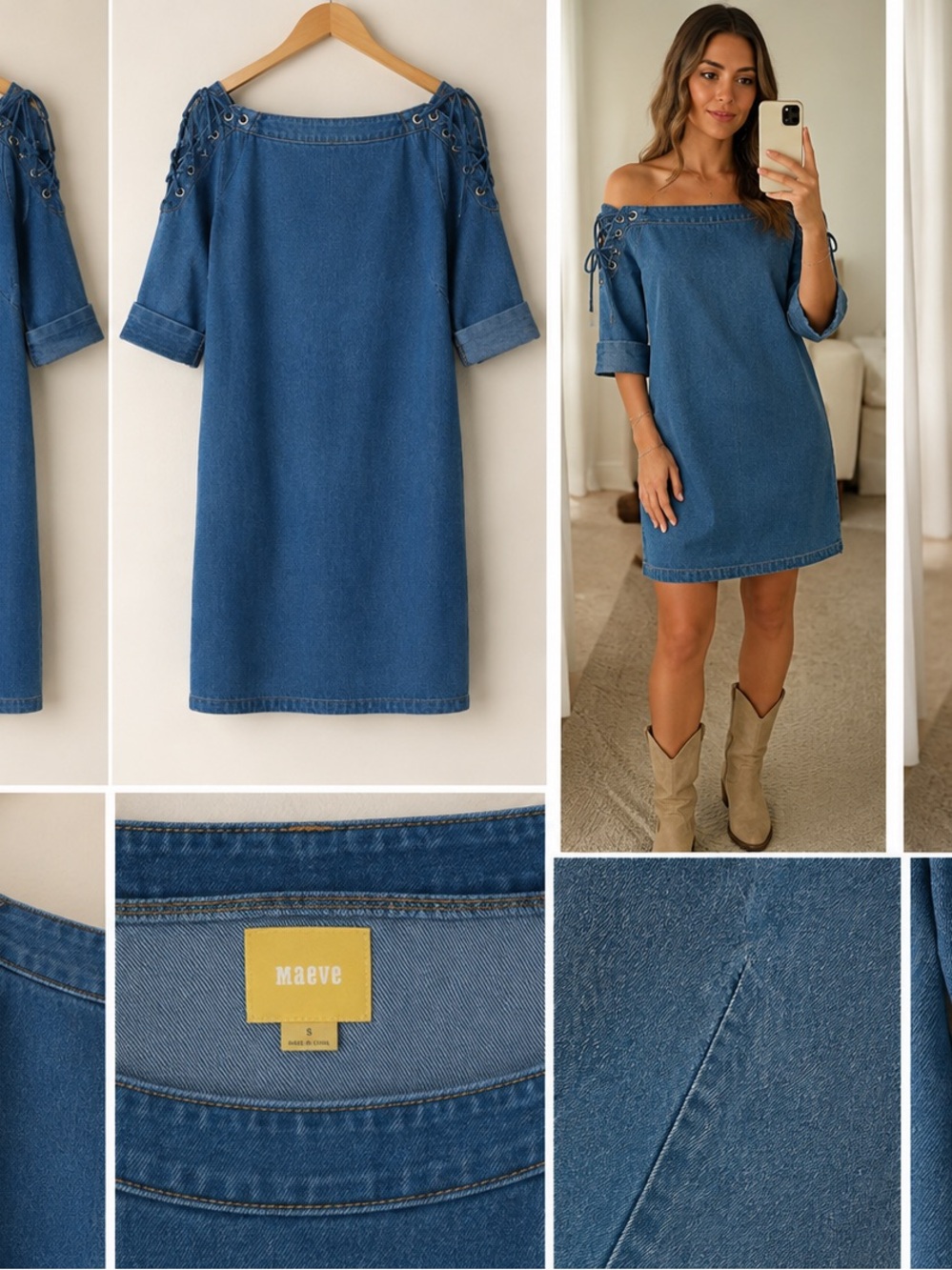 Maeve Denim lace up sleeves- shift